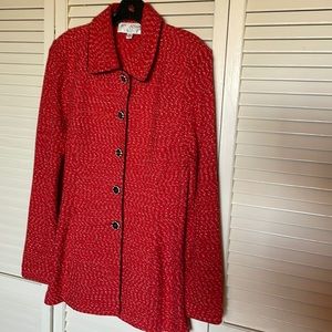St. John by Marie Gray Red/Blk/Ivory Tweed tapered Jacket -Size 8